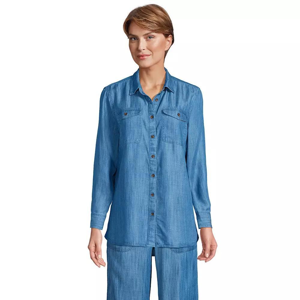 Women's Lands' End Heritage Long Sleeve Shirt, Size: Medium, Soft Blue Product Image