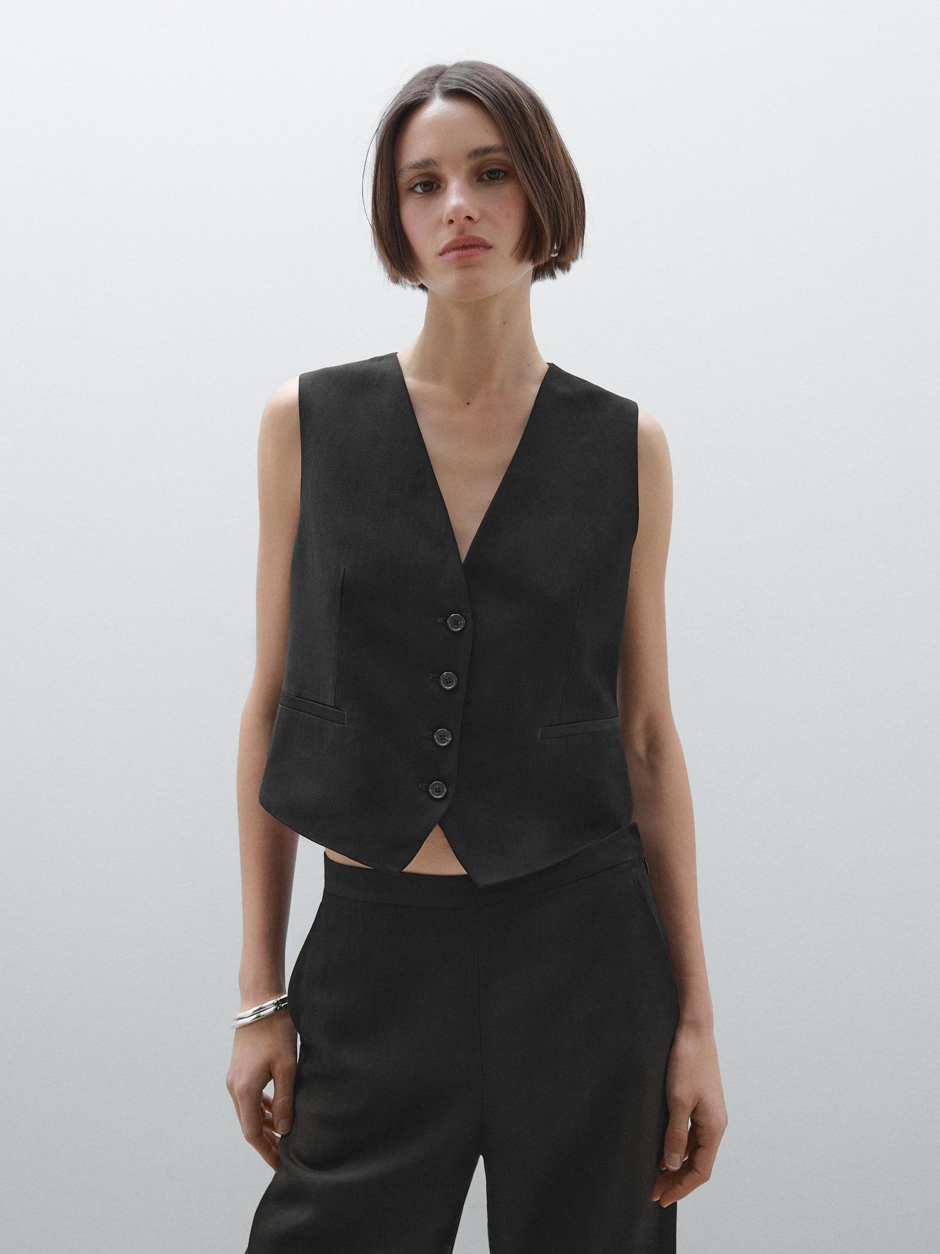 Cropped V-neckline waistcoat Product Image