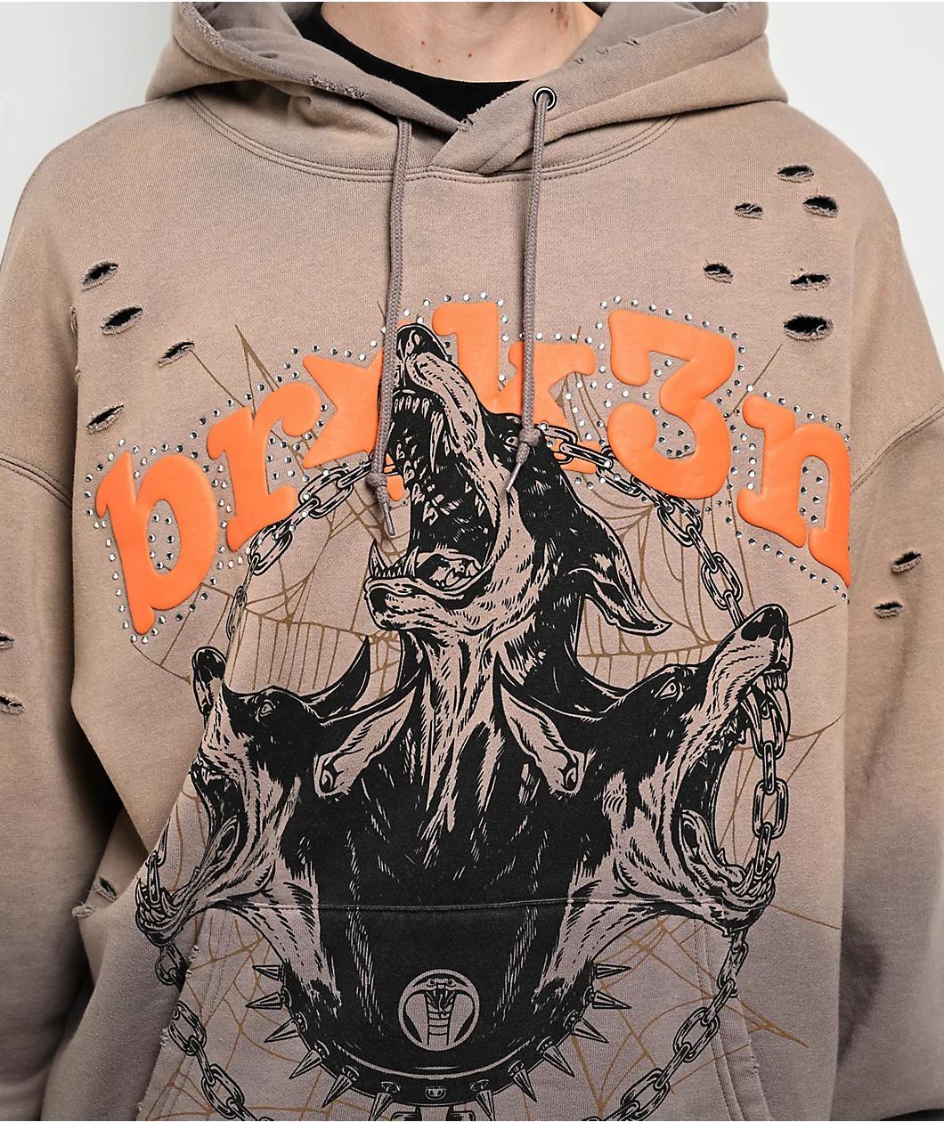 Broken Promises Moon Howler Brown Wash Hoodie Product Image