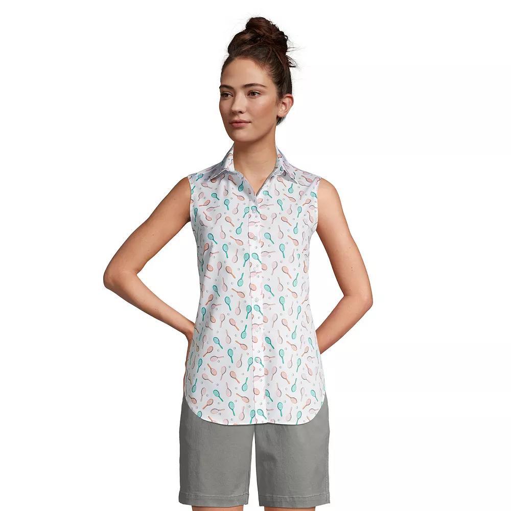 Women's Lands' End No-Iron Supima Cotton Sleeveless Shirt, Size: 4, White Tennis Print Product Image