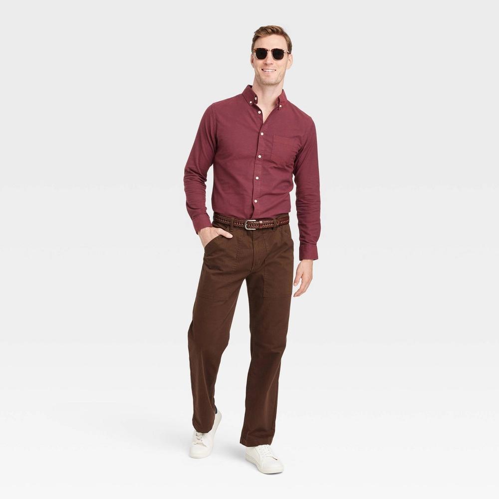 Mens Long Sleeve Collared Button-Down Shirt - Goodfellow & Co Maroon M Product Image