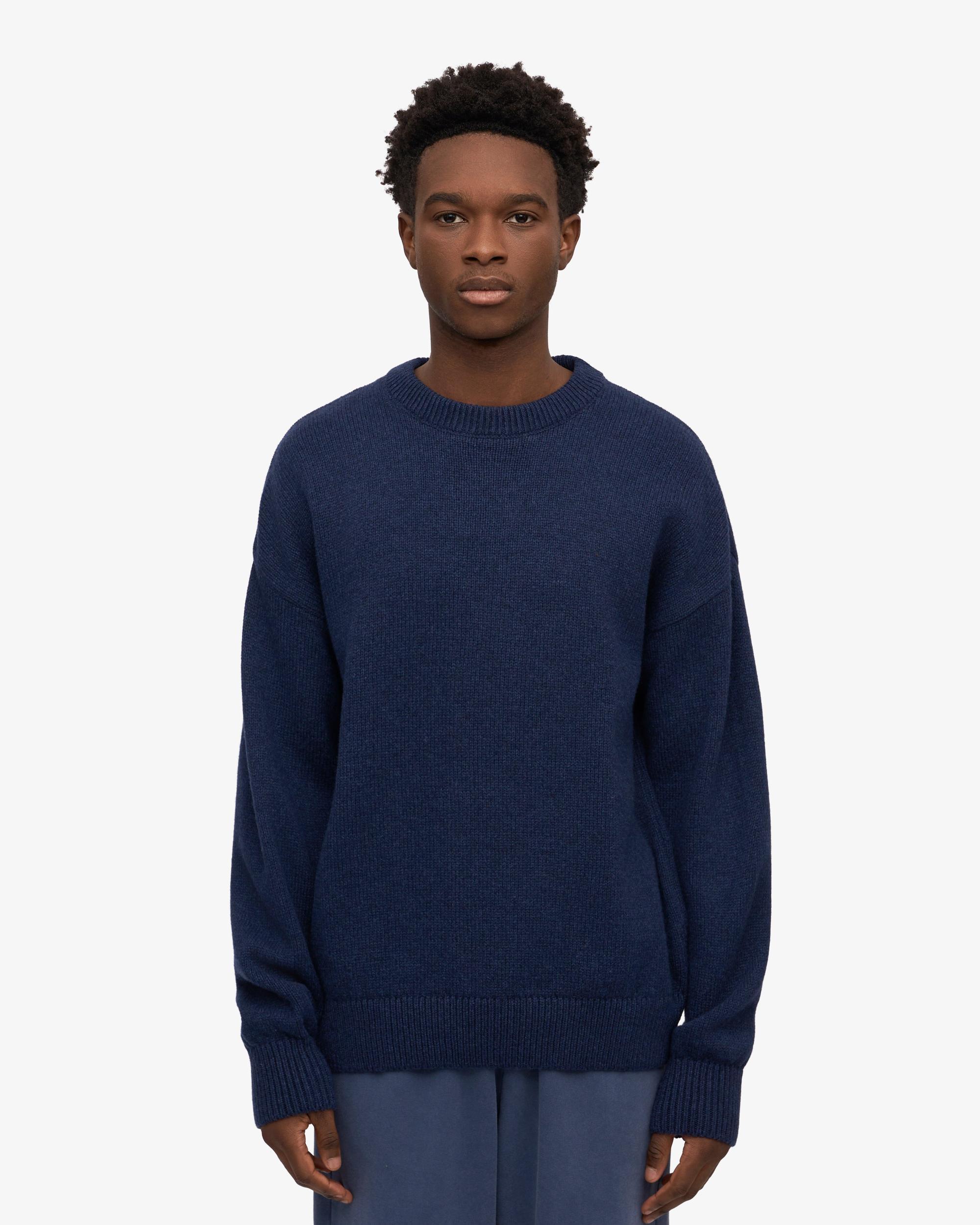 Oversized Merino Wool Crew - Deep Black Product Image