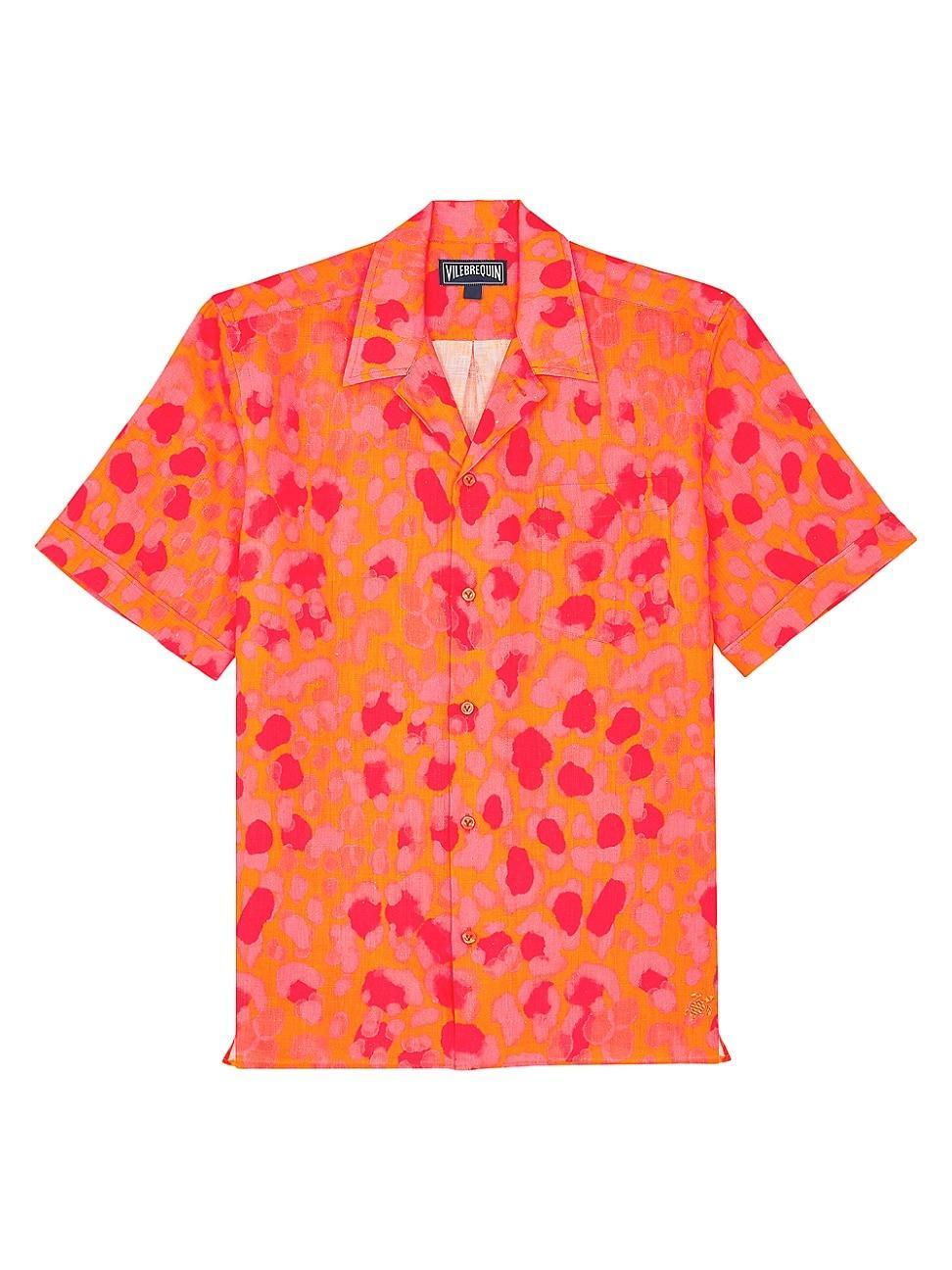 Mens New Leopard Linen Camp Shirt Product Image