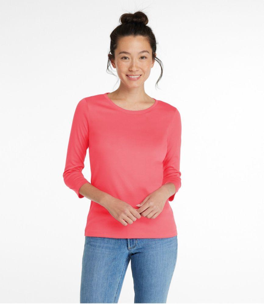 
                            Women's Pima Cotton Shaped Tee, Three-Quarter-Sleeve Jewelneck
                         Product Image