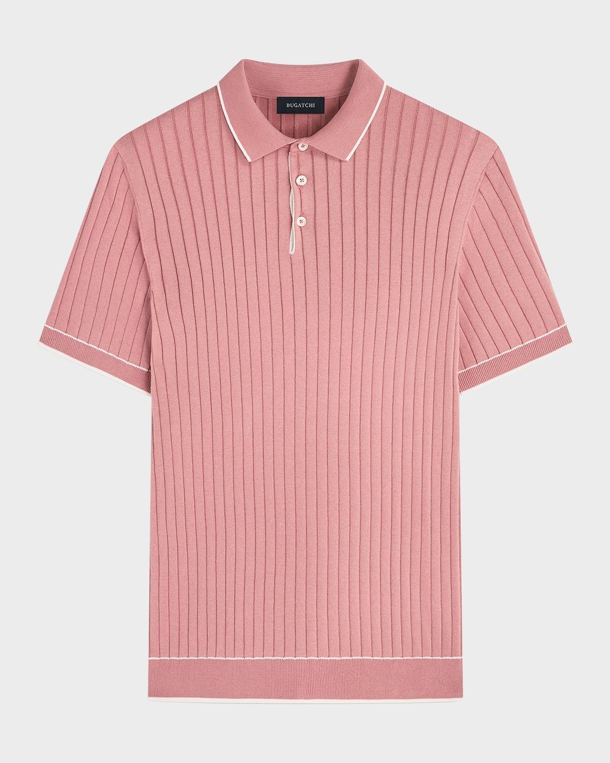 Mens Rib-Knit Short-Sleeve Polo Sweater Product Image