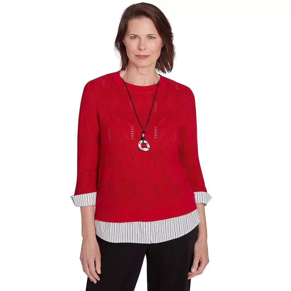 Womens Alfred Dunner Woven Chevron Sweater with Necklace Product Image