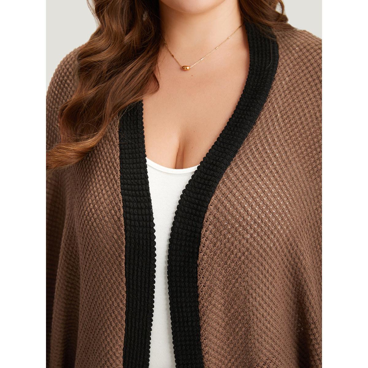 Plus Size Halloween Contrast Waffle Knit Batwing Sleeve Kimono Women DarkBrown Casual Texture Dailywear Kimonos BloomChic 12/L Product Image