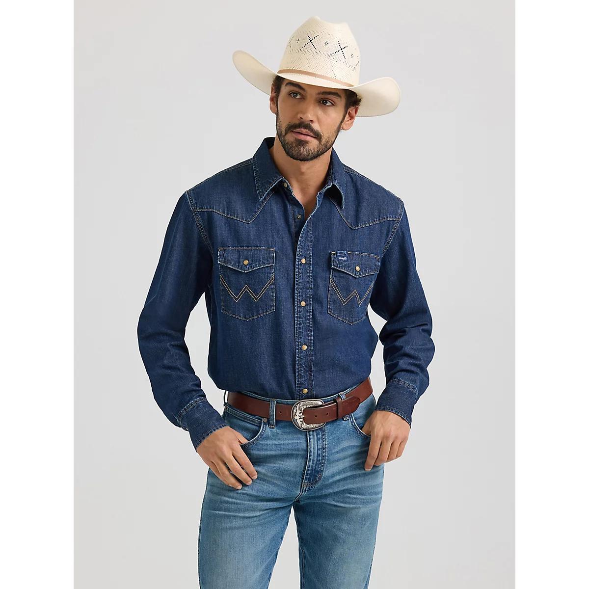 Men's Wrangler® Classic Denim Western Snap Shirt Denim Product Image