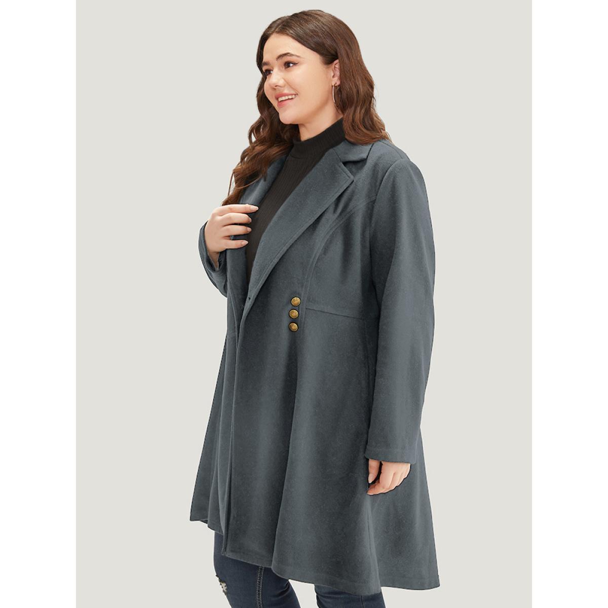Plus Size Solid Lapel Collar Double Breasted Coat Women Gray Office Plain Ladies Work Winter Coats BloomChic 26/4X Product Image