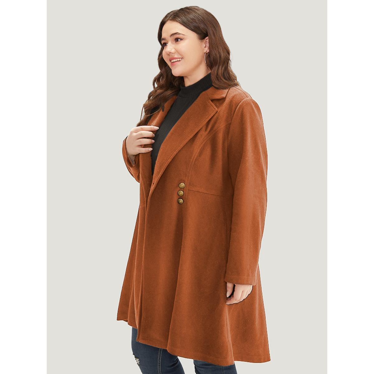 Plus Size Solid Lapel Collar Double Breasted Coat Women Chocolate Office Plain Ladies Work Winter Coats BloomChic 28/5X Product Image