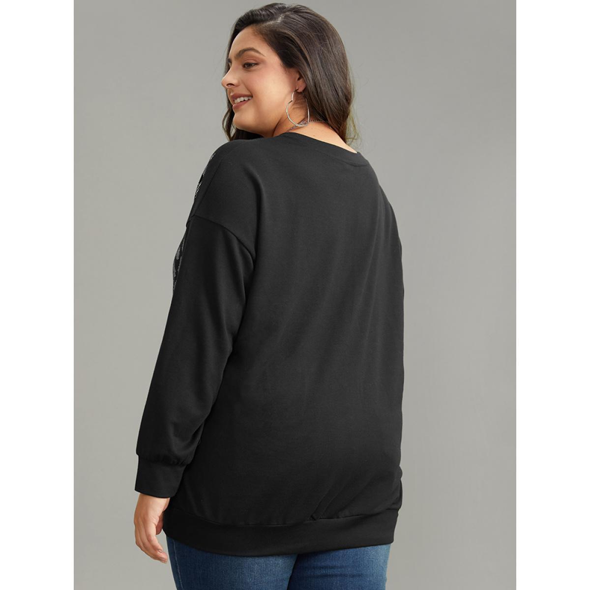 Plus Size Leopard & Star Print Round Neck Sweatshirt Women Black Casual Printed V-neck Dailywear Sweatshirts BloomChic 28/5X Product Image