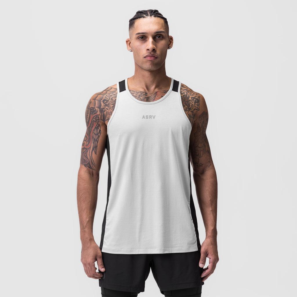 0809. Supima® Mesh Panel Training Singlet  - White Product Image