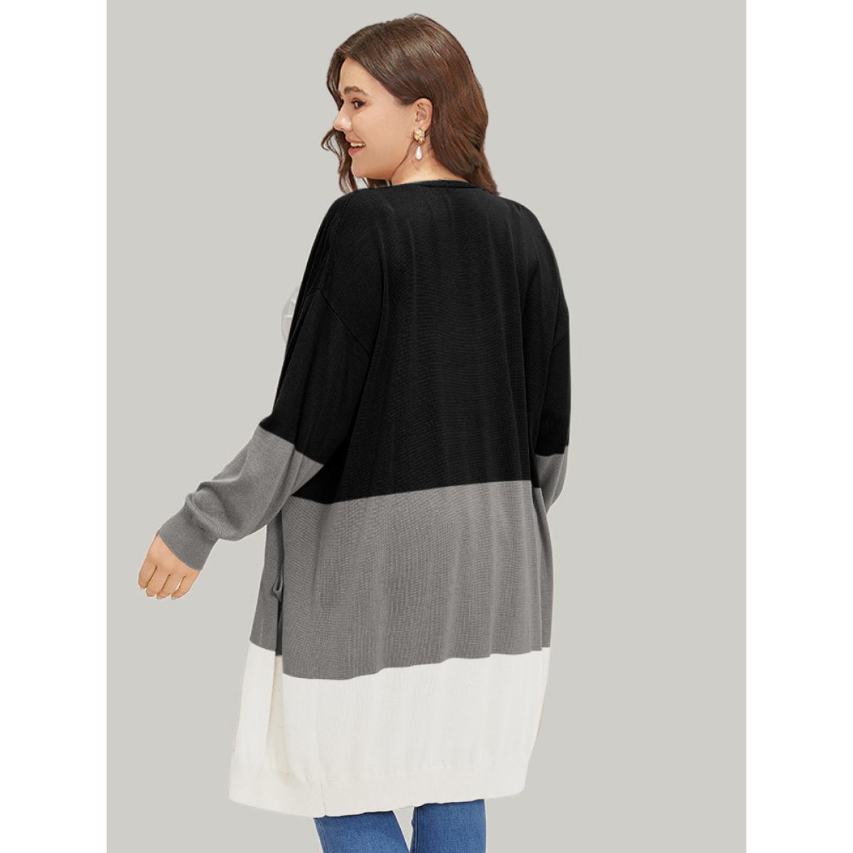 Plus Size Supersoft Essentials Colorblock Pocket Tunic Cardigan Black Women Casual Loose Long Sleeve Everyday Cardigans BloomChic 14-16/1X Product Image