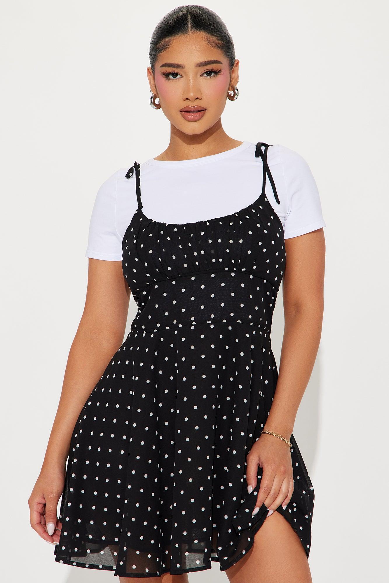 Polka Dot Mini Dress Set - Black/White Product Image