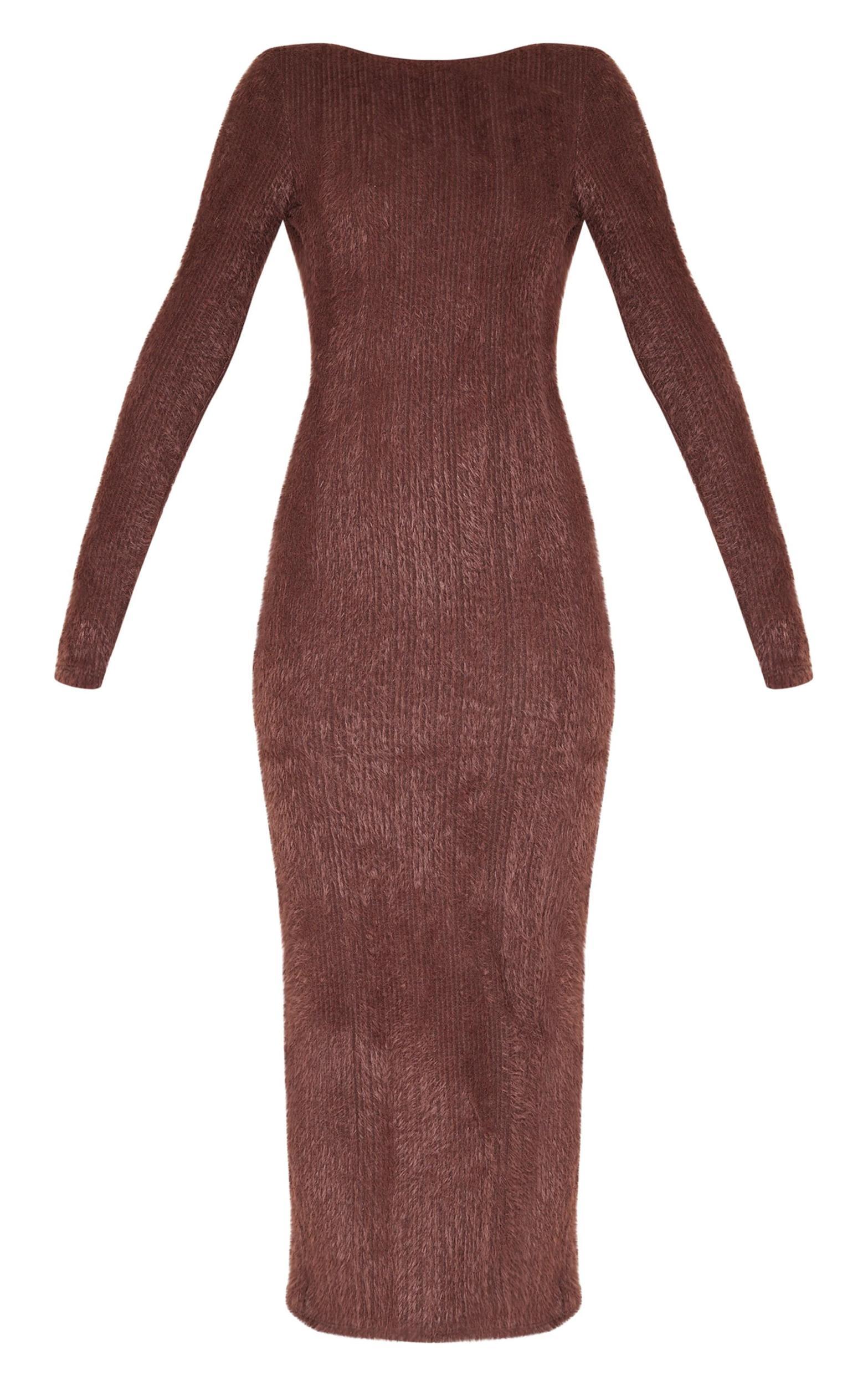 Chocolate Fluffy Scoop Back Maxi Dress Product Image