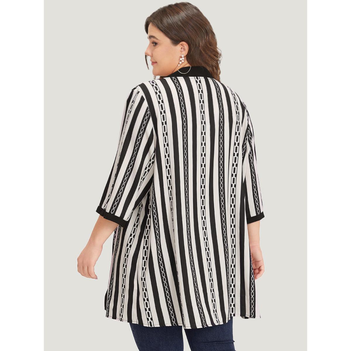 Plus Size Striped Patchwork Contrast Open Front Kimono Women Black Casual Contrast Loose Dailywear Kimonos BloomChic 30/6X Product Image