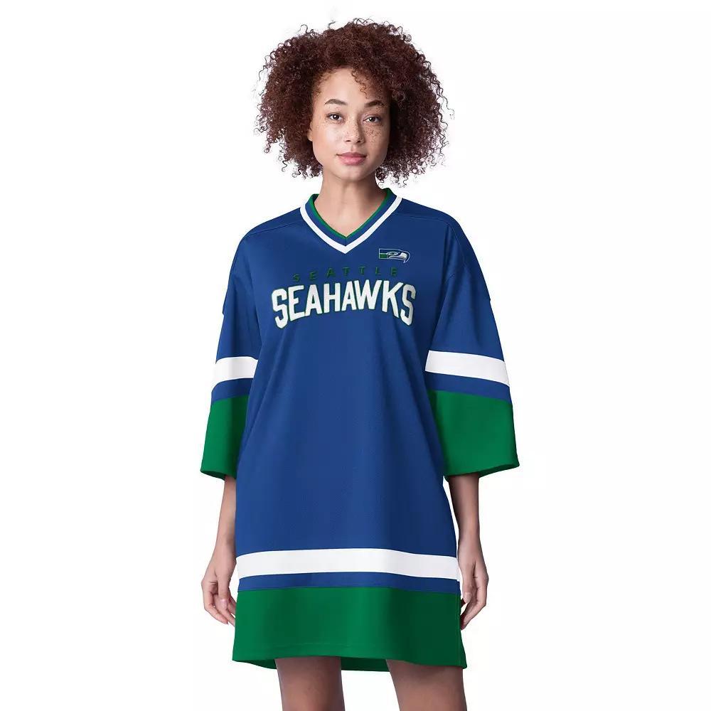 Women's Starter Royal Seattle Seahawks Slap Shot 3/4 Sleeve Sneaker Dress, Size: Medium, Blue Product Image