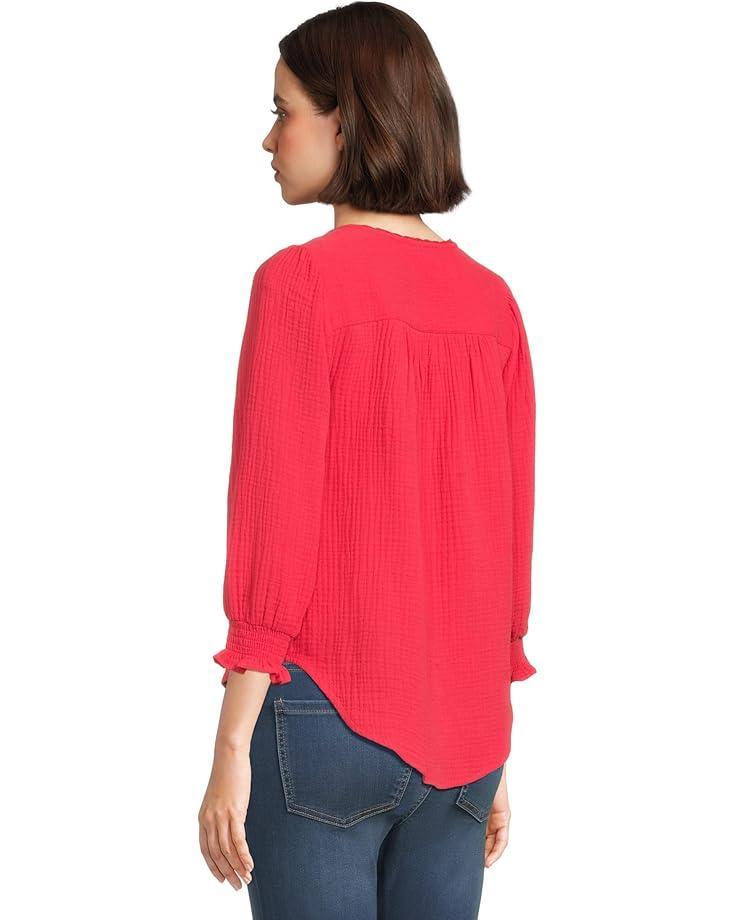 Long Sleeve Button Front Shirred Woven Blouse Product Image
