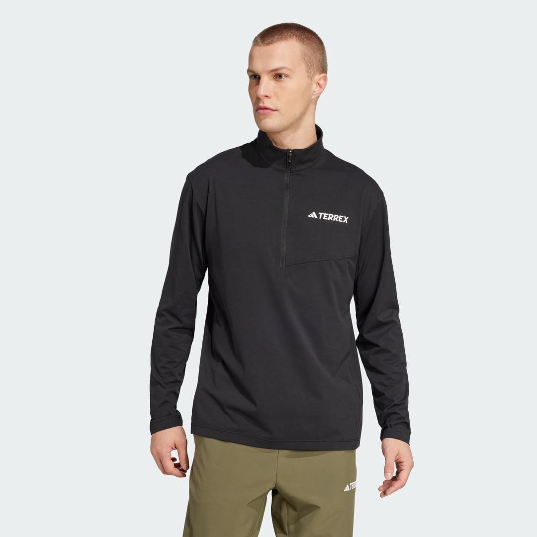 adidas Terrex Multi Climacool 1/2 Zip Long Sleeve Tee Black 2XL Mens Product Image