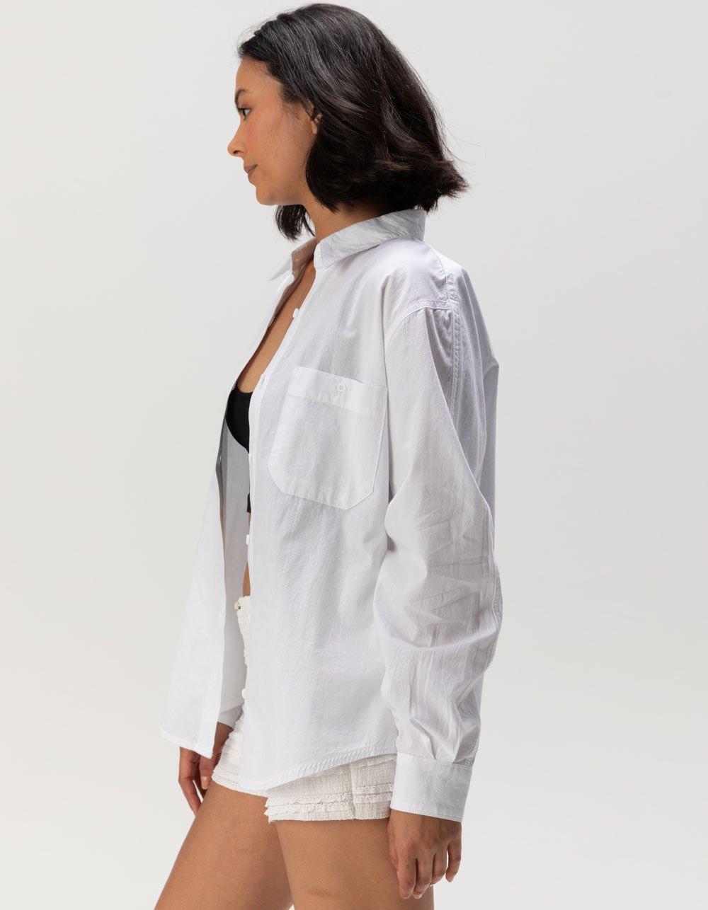 RSQ Womens White Button Up Long Sleeve Shirt - WHITE Product Image