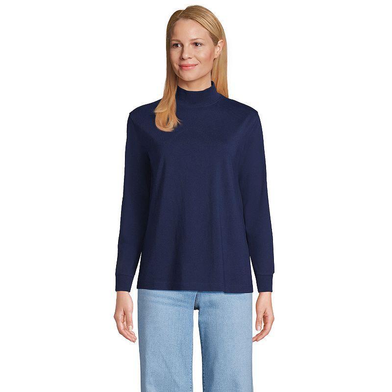 Women's Lands' End Long Sleeve Super T Mockneck Top, Size: Large, Deep  Blue Product Image