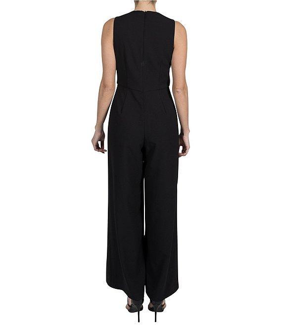 Julia Jordan Kors Crepe Asymmetrical Neck Sleeveless Pleated Shoulder Wide Leg Jumpsuit Product Image