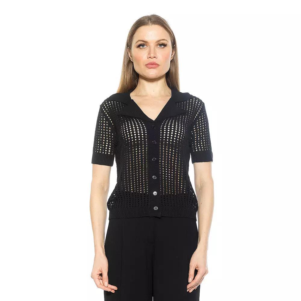 Women's ALEXIA ADMOR Josi Crochet Button Down Top, Size: XL, Green Product Image