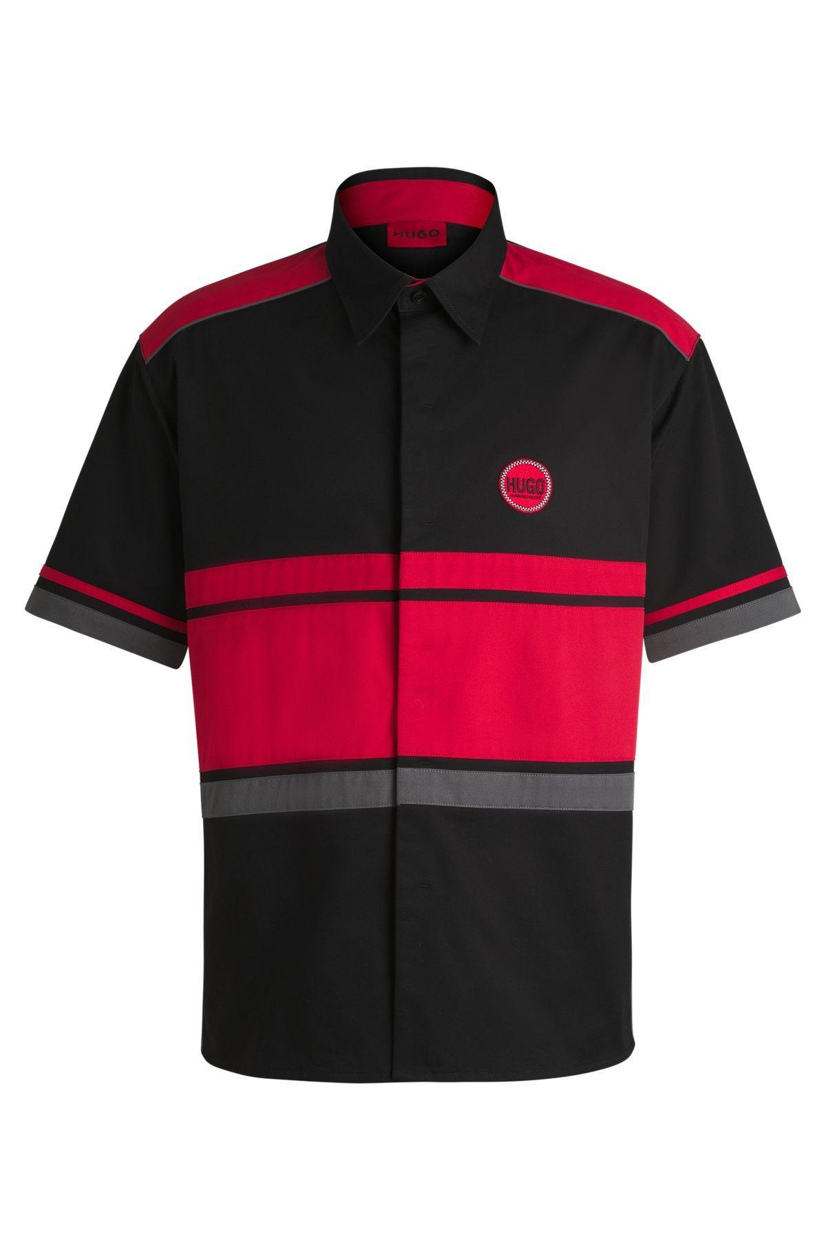 Cotton-twill shirt with racing-inspired block stripes Product Image