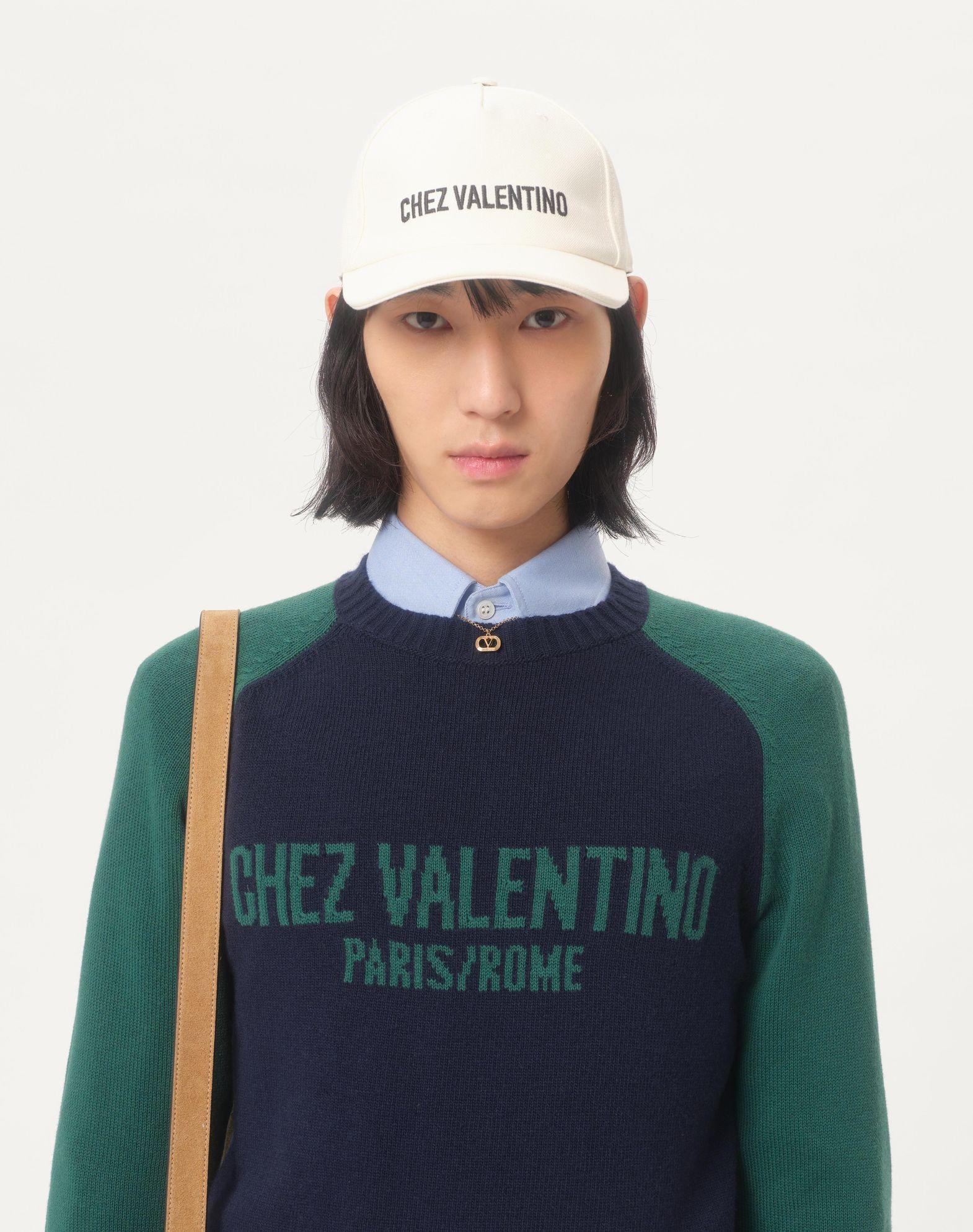 Wool And Cotton Sweater With Chez Valentino Jacquard Pattern Product Image