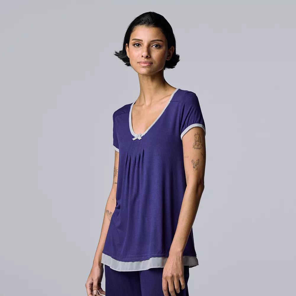 Women's Simply Vera Vera Wang Basic Luxury Pajama Sleep Top, Size: Large, Blue Product Image