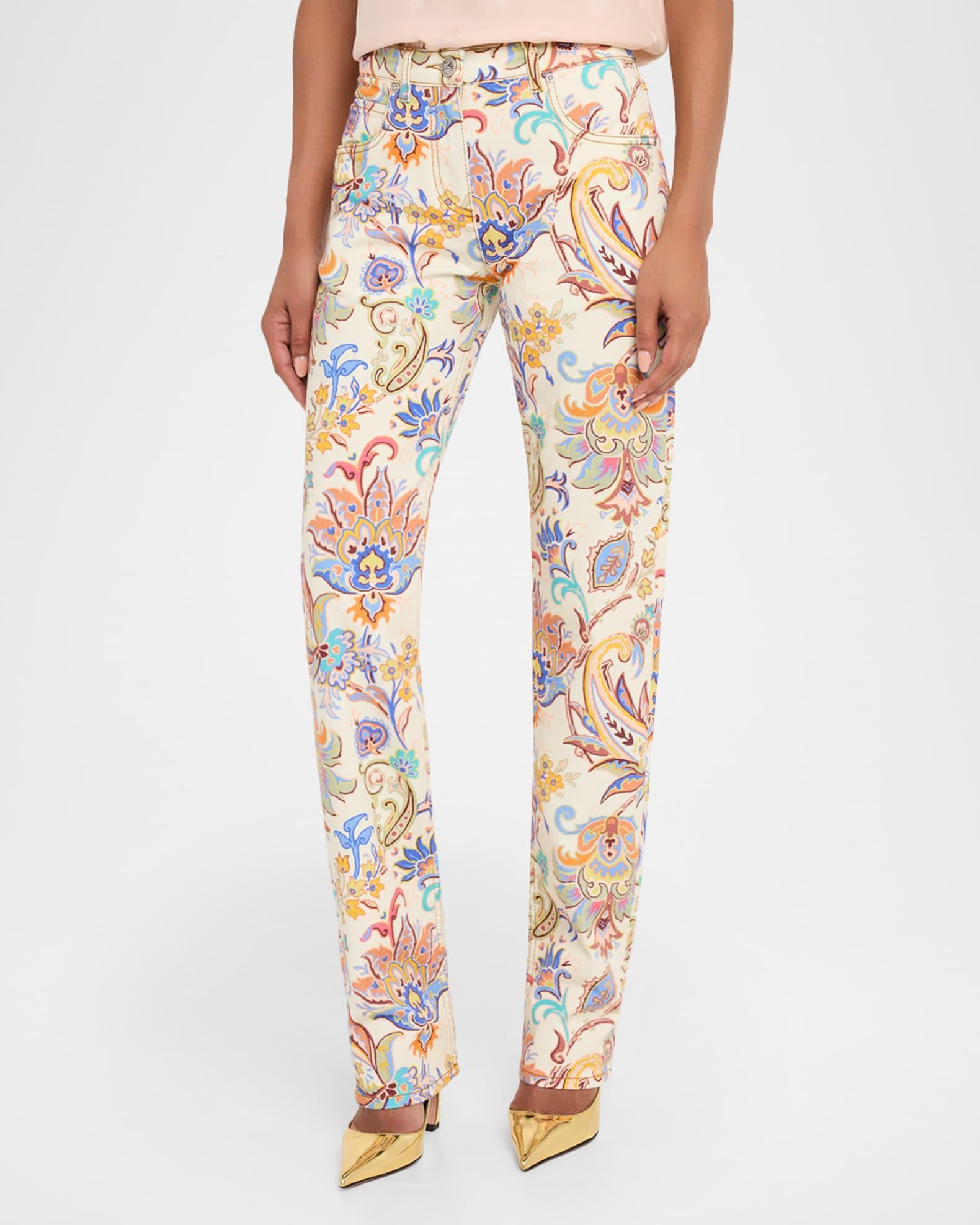 Tapestry Stretch Denim Straight-Leg Pants Product Image