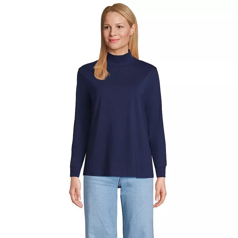 Women's Lands' End Long Sleeve Super T Mockneck Top, Size: Large, Deep  Blue Product Image