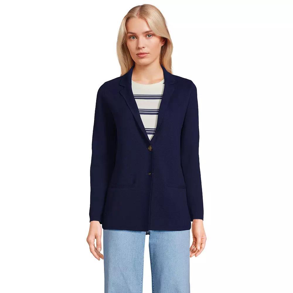 Petite Lands End Button-Front Sweater Blazer, Womens Deep Blue Product Image