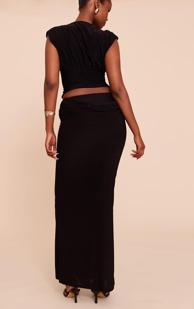 Black Double Layer Slinky Drape Waist Maxi Skirt Product Image