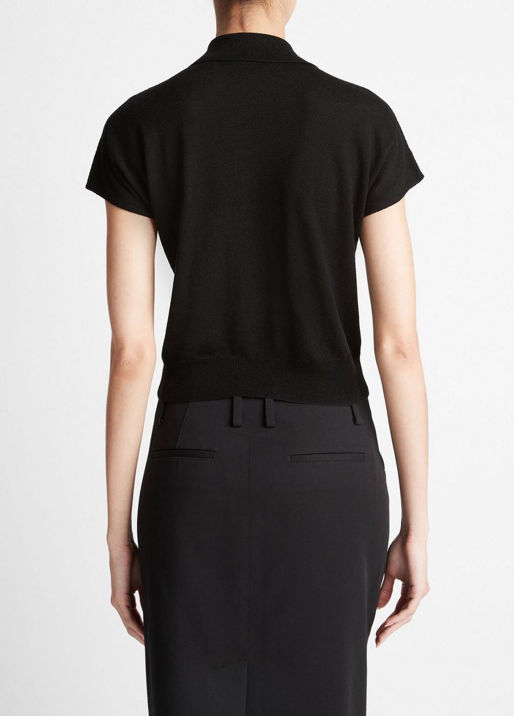 Womens Wool-Blend Cap-Sleeve Polo Sweater, Black, Size XXS Vince Product Image