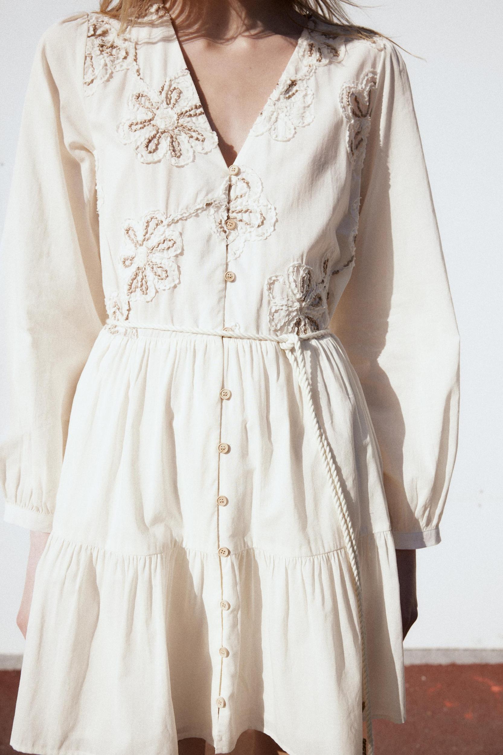 EMBROIDERED FLORAL MINI DRESS Product Image