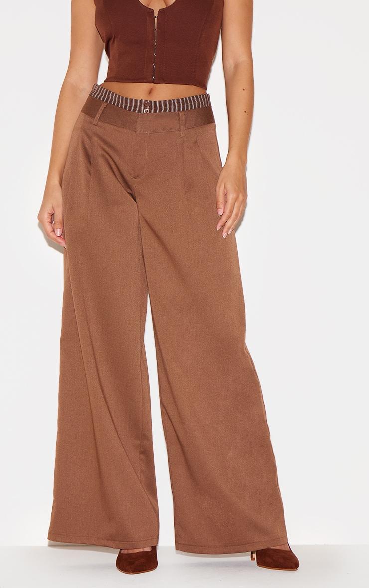 Chocolate Woven Contrast Stripe Boxer Detail Straight Leg Pants Product Image