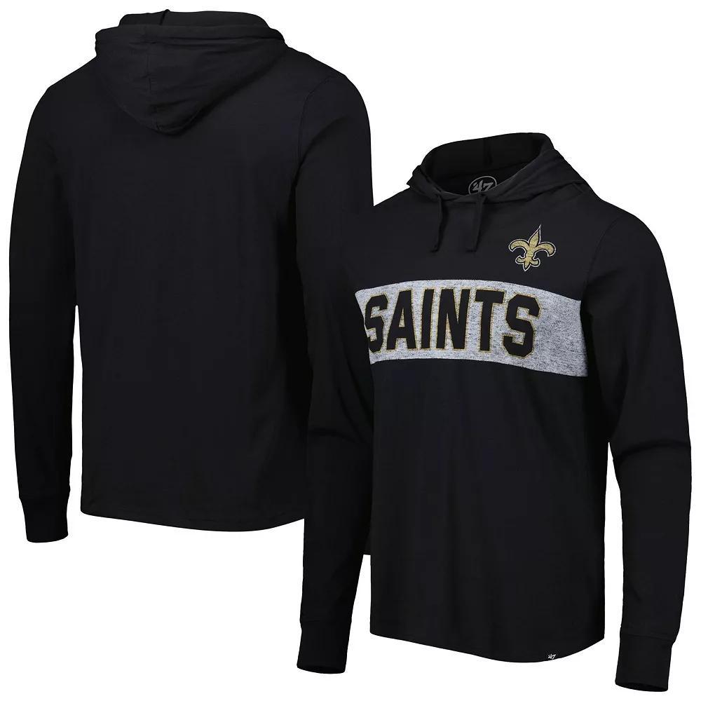 Men's '47 Black New Orleans Saints Field Franklin Hooded Long Sleeve T-Shirt, Size: Medium Product Image