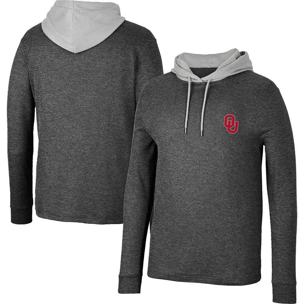 Men's Colosseum Black Oklahoma Sooners Ballot Waffle-Knit Thermal Long Sleeve Hoodie T-Shirt, Size: XL Product Image