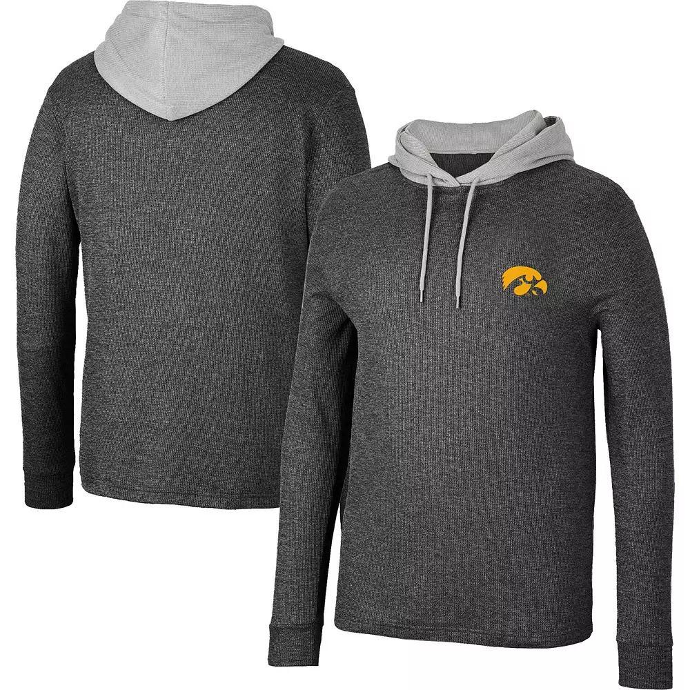 Men's Colosseum Black Iowa Hawkeyes Ballot Waffle-Knit Thermal Long Sleeve Hoodie T-Shirt, Size: XL Product Image