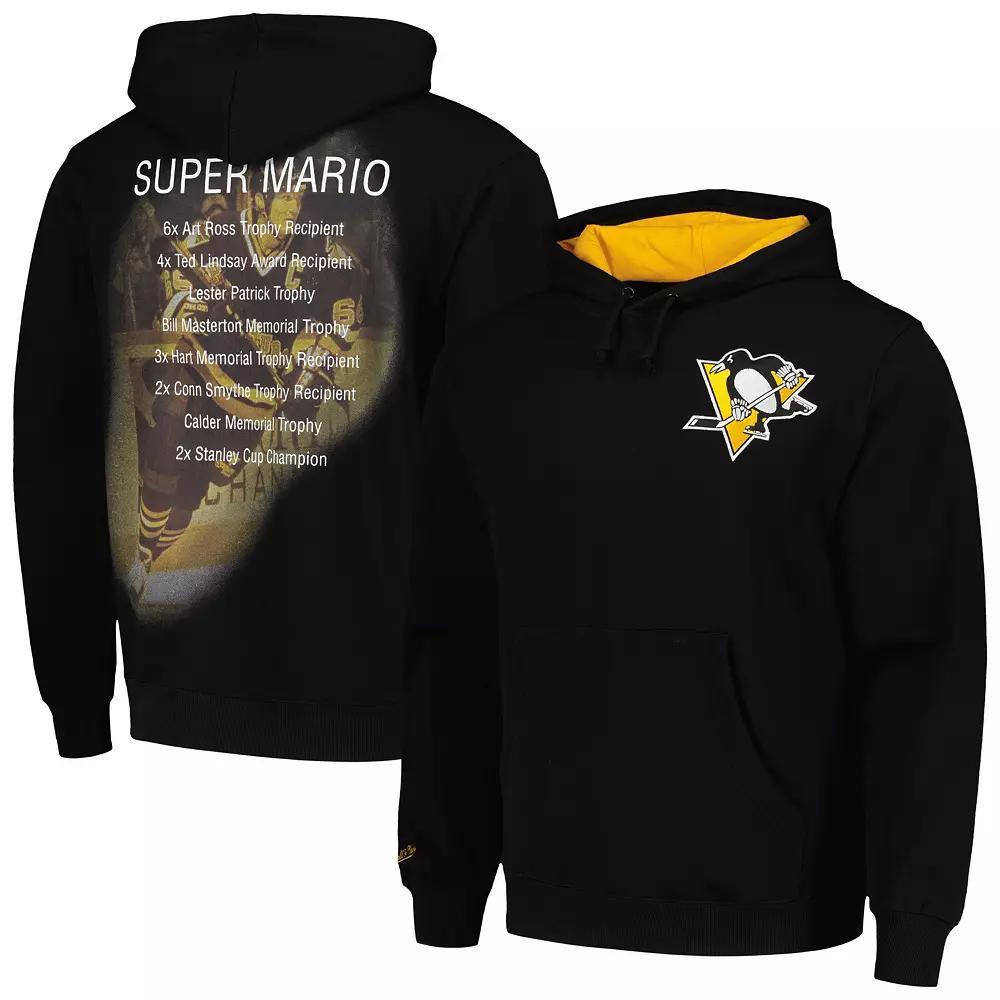 Men's Mitchell & Ness Mario Lemieux Black Pittsburgh Penguins Premium Name & Number Fleece Pullover Sweatshirt, Size: 3XL Product Image