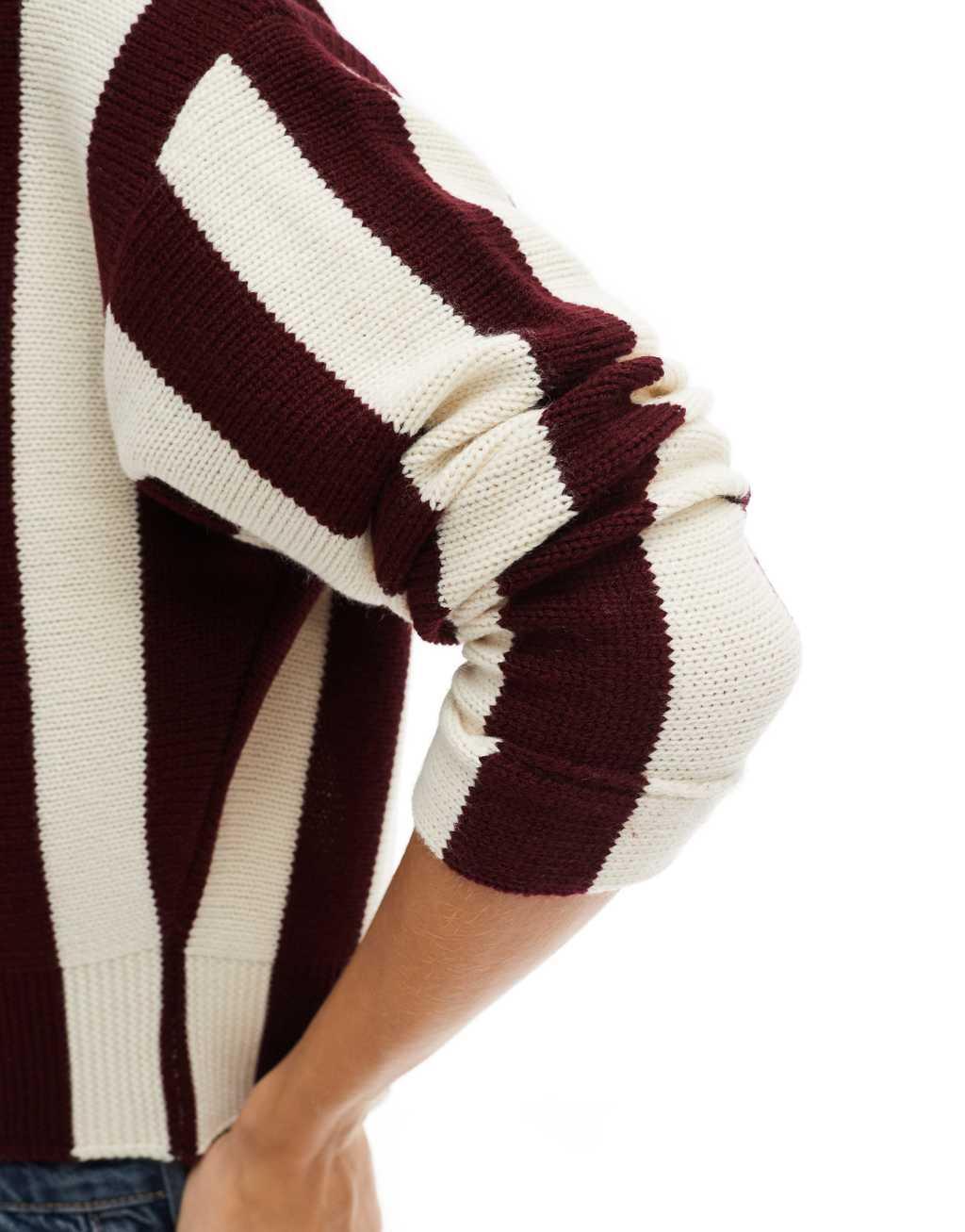 ASOS DESIGN knitted oversized sweater in wine stripe Product Image