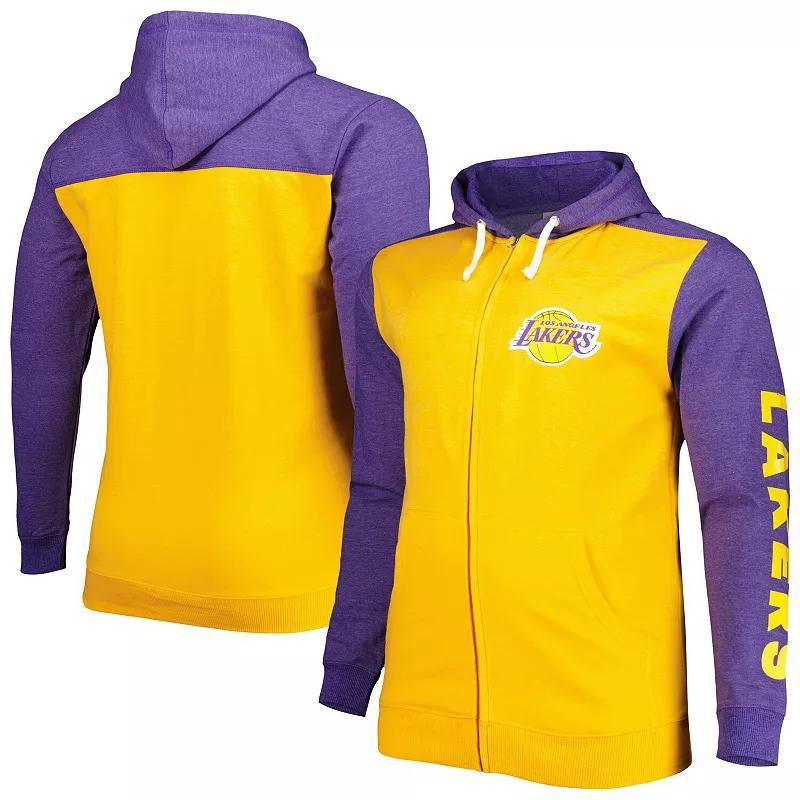 Men's Fanatics Branded Gold/Purple Los Angeles Lakers Big & Tall Down and Distance Full-Zip Hoodie, Size: 3XB Product Image
