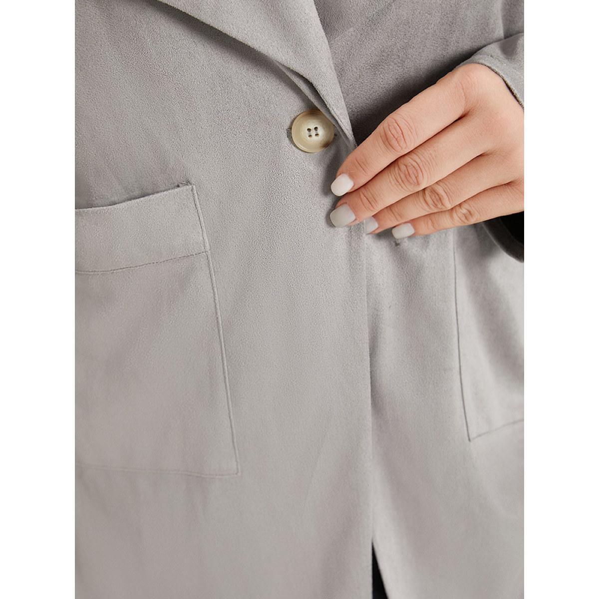 Plus Size Solid Lapel Collar Patched Pocket Faux Suede Coat Women DarkGray Casual Plain Ladies Dailywear Winter Coats BloomChic 26/4X Product Image