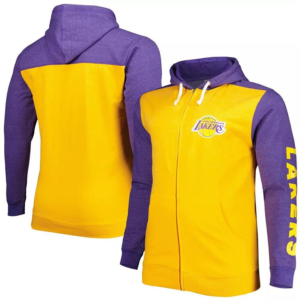 Men's Fanatics Branded Gold/Purple Los Angeles Lakers Big & Tall Down and Distance Full-Zip Hoodie, Size: 3XB Product Image