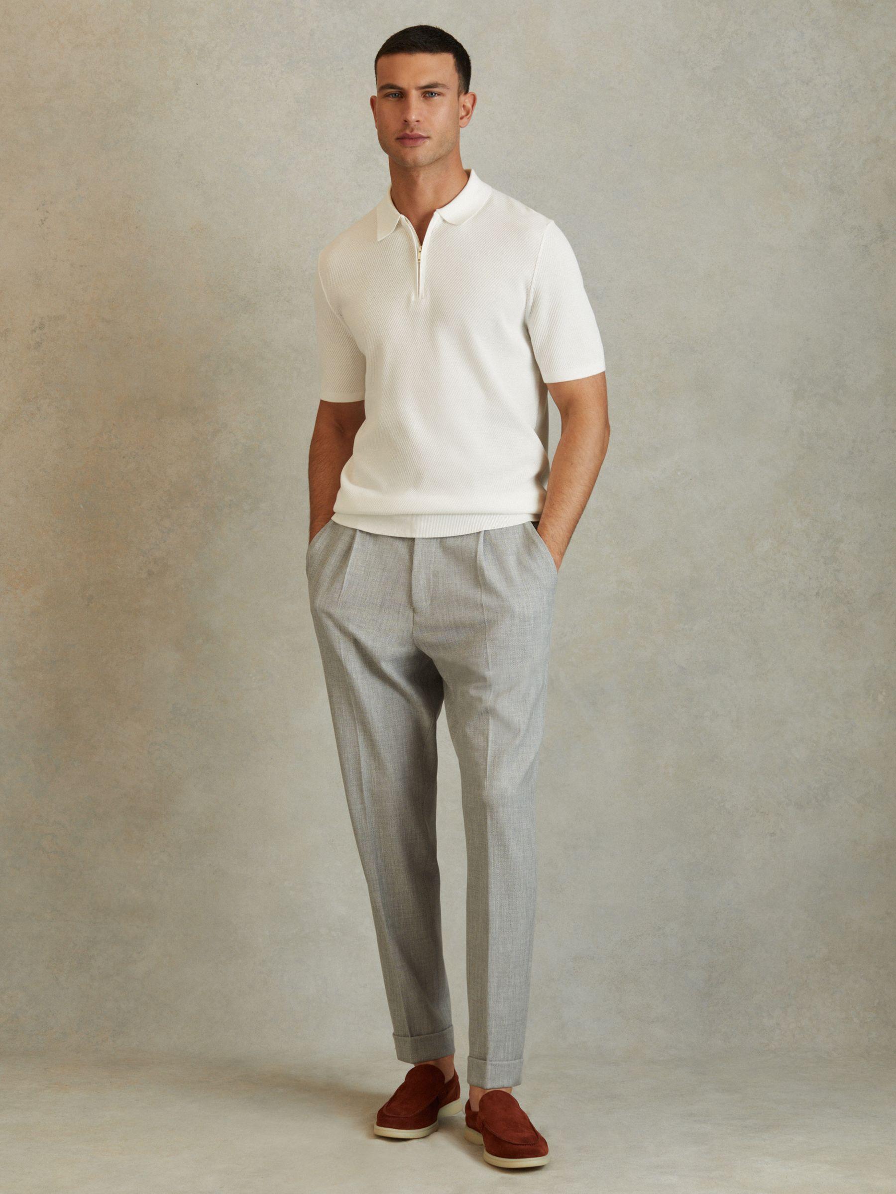 Textured Half-Zip Polo Shirt in White Product Image