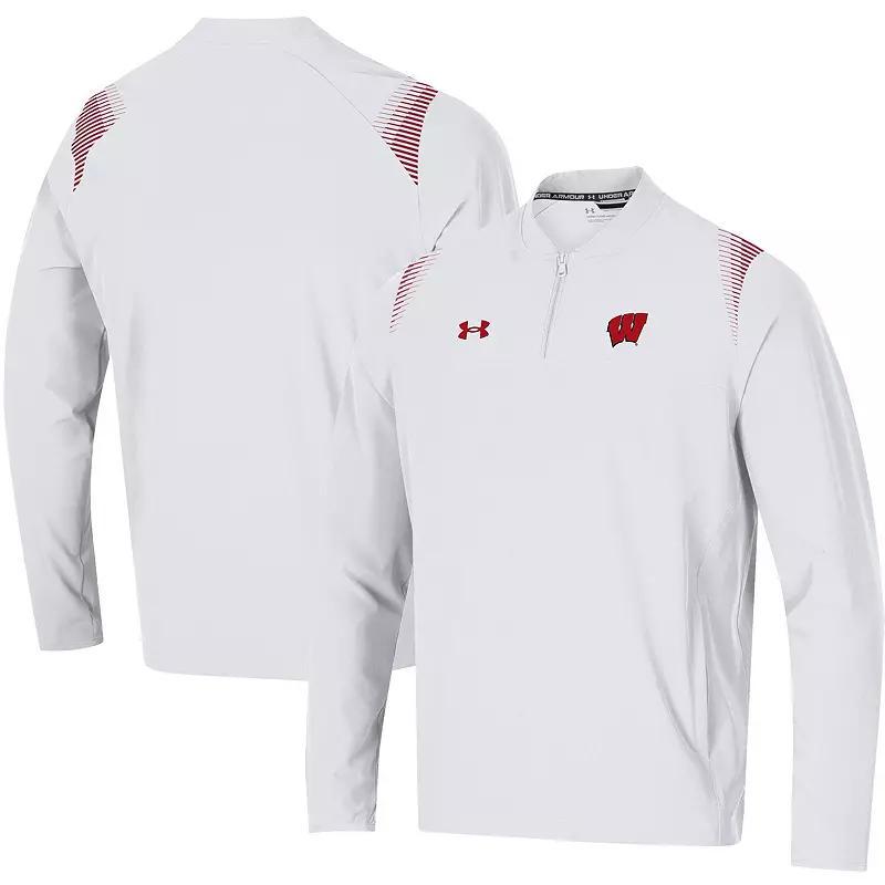 Men's Under Armour White Wisconsin Badgers 2021 Sideline Motivate Quarter-Zip Jacket, Size: Small Product Image
