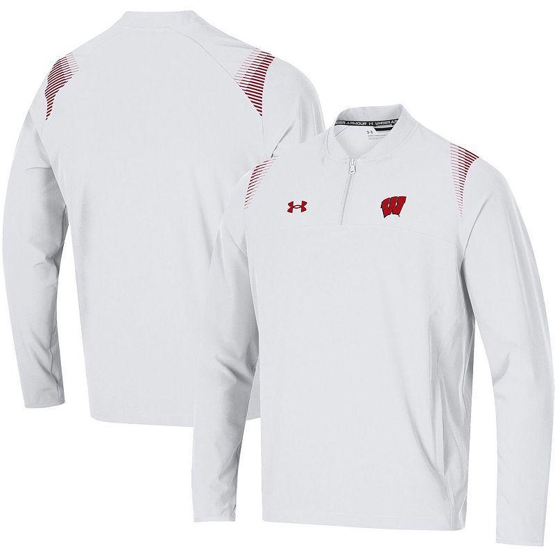 Men's Under Armour White Wisconsin Badgers 2021 Sideline Motivate Quarter-Zip Jacket, Size: Small Product Image