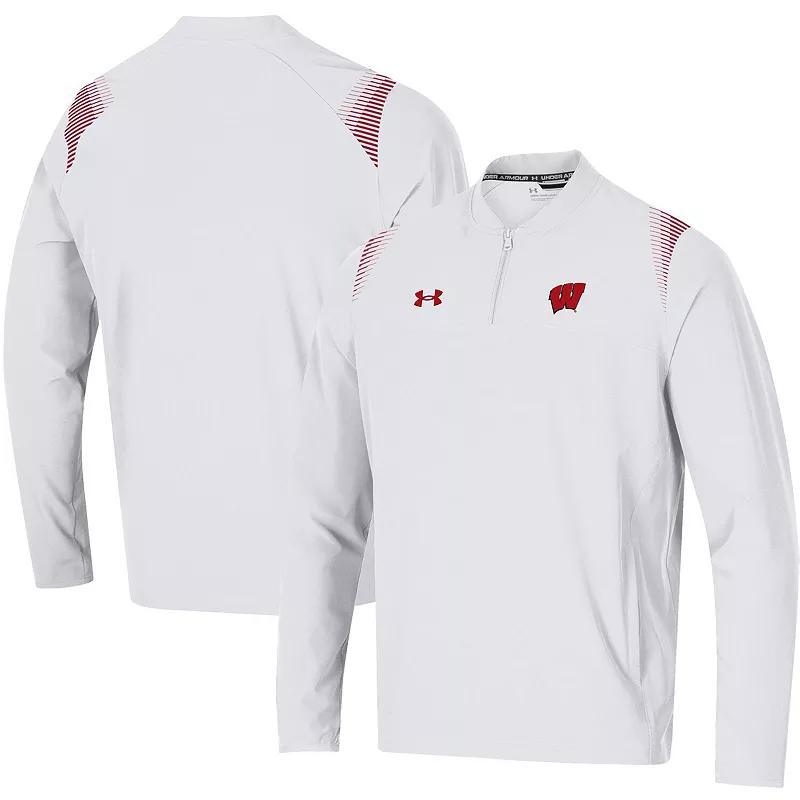 Men's Under Armour White Wisconsin Badgers 2021 Sideline Motivate Quarter-Zip Jacket, Size: Small Product Image