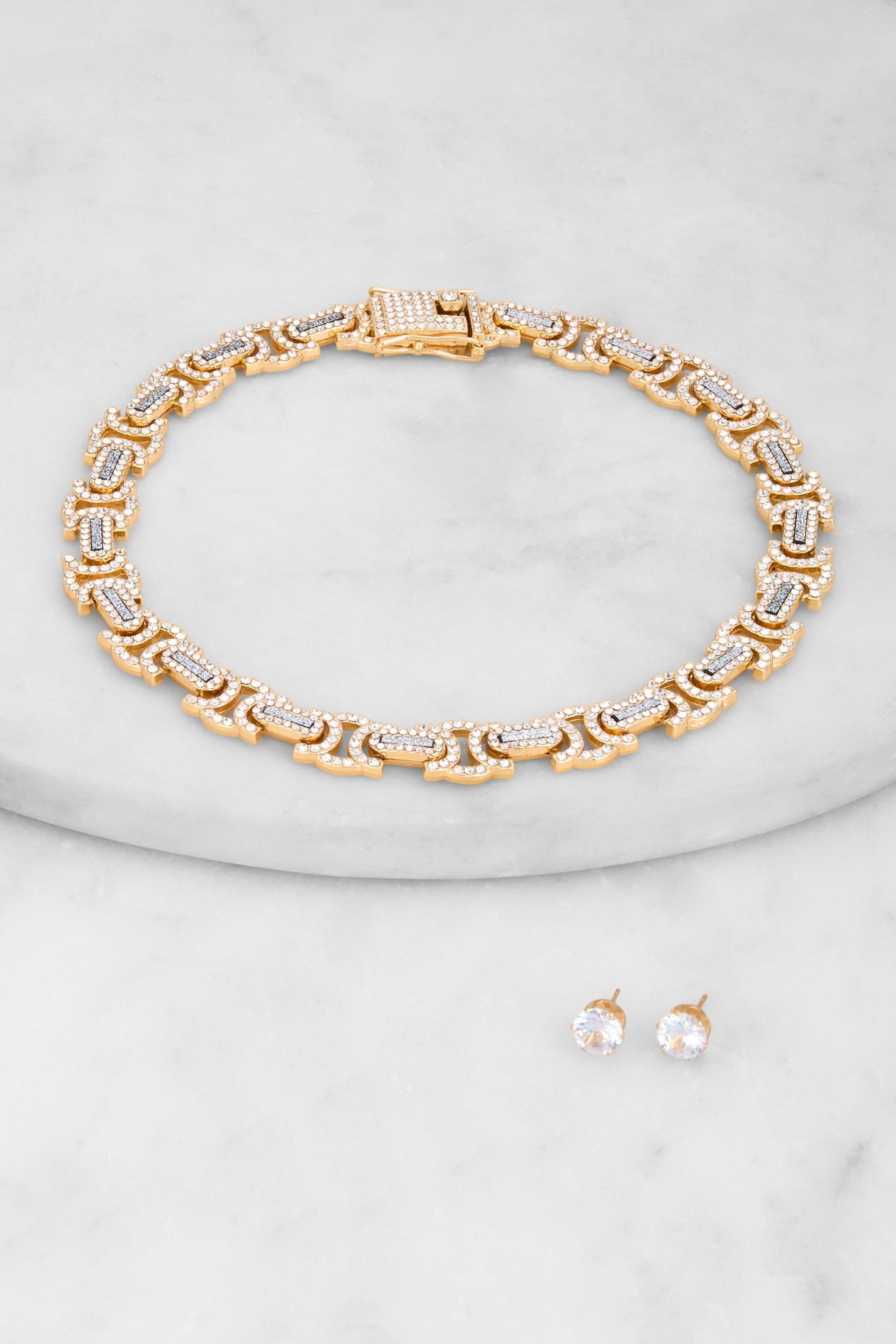 Cubic Zirconia Embellished Choker Necklace and Stud Earrings Female Product Image